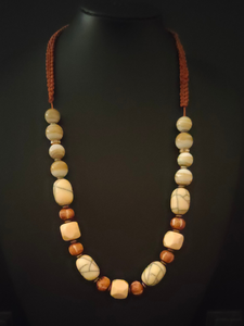 Wooden and Ceramic Beads Necklace with Thread Closure