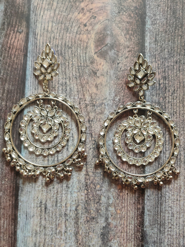 Concentric Circles Rhinestones Embedded Dangler Earrings