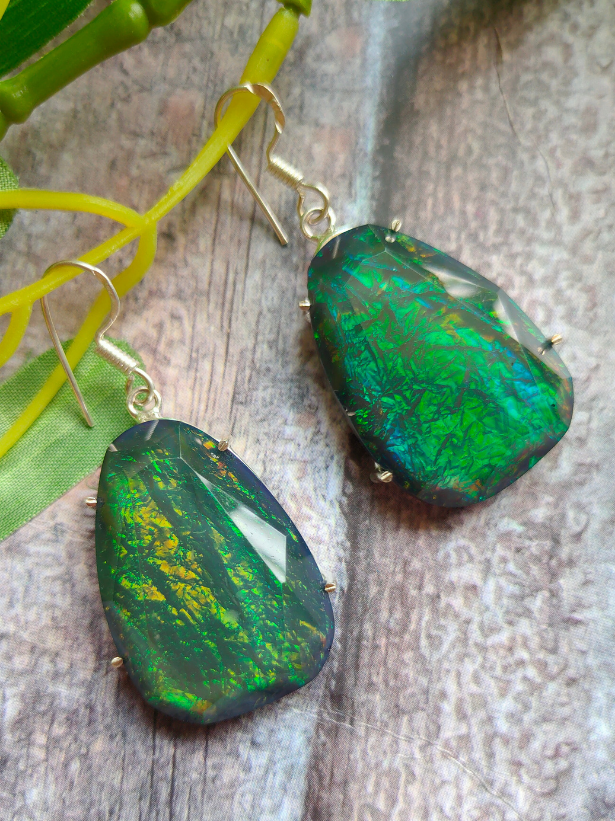 Green Natural Gemstone Dangler Earrings