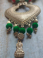 Load image into Gallery viewer, Paan Shaped Metal Pendant and Fabric Beads Necklace Set
