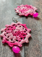 Load image into Gallery viewer, Shades of Pink Hand Knitted Crochet Dangler Earrings
