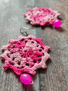 Shades of Pink Hand Knitted Crochet Dangler Earrings