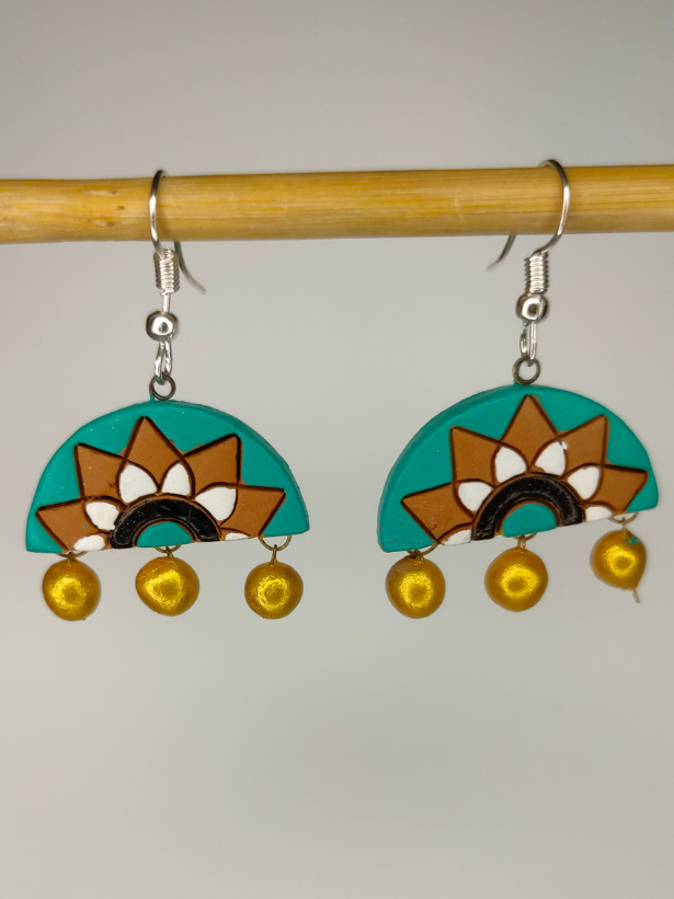Turquoise Handcrafted Terracotta Clay Drop Earrings