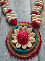 Load image into Gallery viewer, Shell and Jute Work Kantha Embroidered Fabric Necklace Set
