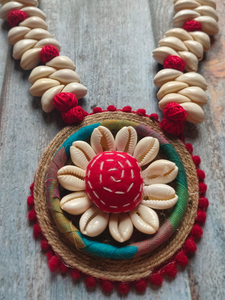 Shell and Jute Work Kantha Embroidered Fabric Necklace Set