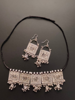 Load image into Gallery viewer, Oxidised Silver Peacock Choker Necklace Set with Metal Beads
