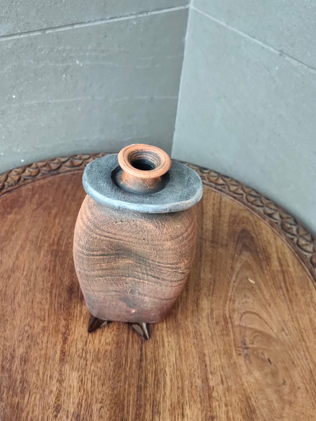 Earthy Brown and Silver Handcrafted Tribal Terracotta Clay Pot