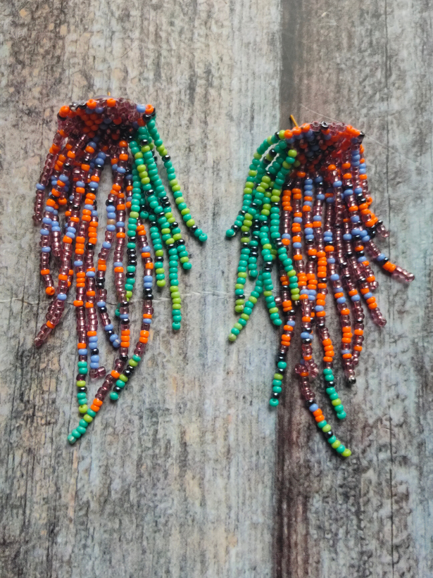 Multi-Color Beads Long Dangler Boho Earrings