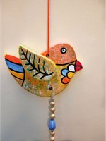 Load image into Gallery viewer, Handmade and Hand-Painted 2 Floral Birdies Terracotta Wall Hanging
