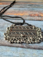 Load image into Gallery viewer, Oxidised Silver Necklace Set with Metal Beads and Thread Closure
