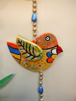 Load image into Gallery viewer, Handmade and Hand-Painted 2 Floral Birdies Terracotta Wall Hanging
