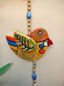 Handmade and Hand-Painted 2 Floral Birdies Terracotta Wall Hanging