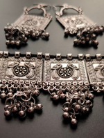Load image into Gallery viewer, Oxidised Silver Peacock Choker Necklace Set with Metal Beads
