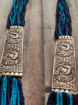 Blue Beaded Multi Layered Necklace Set with Metal Detailing