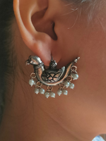 Load image into Gallery viewer, Intricately Crafted Peacock Earrings with White Beads
