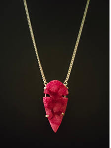 Pink Crystal Druzy Gemstone Pendant Necklace 18" to 24"