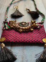 Load image into Gallery viewer, Fabric Necklace Set with Afghani Metal Pendant and Thread Closure
