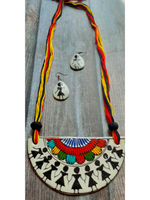 Load image into Gallery viewer, Half Moon Hand Painted Tribal Motifs Thread Closure Ceramic Necklace Set
