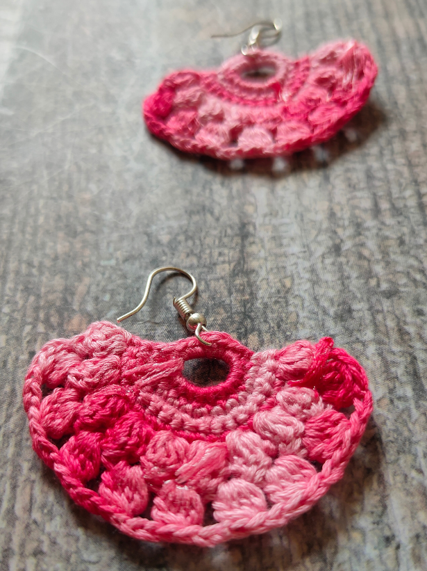 Shades of Pink Hand Knitted Crochet Half-Moon Earrings