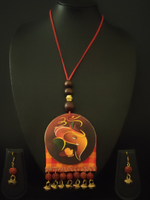 Load image into Gallery viewer, Ganesha Printed Pure Marble and Fabric Necklace Set with Rudraksha Beads and Ghungroo
