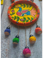Load image into Gallery viewer, Hand-Painted Peacock on Fabric Necklace Set with Wooden Beads
