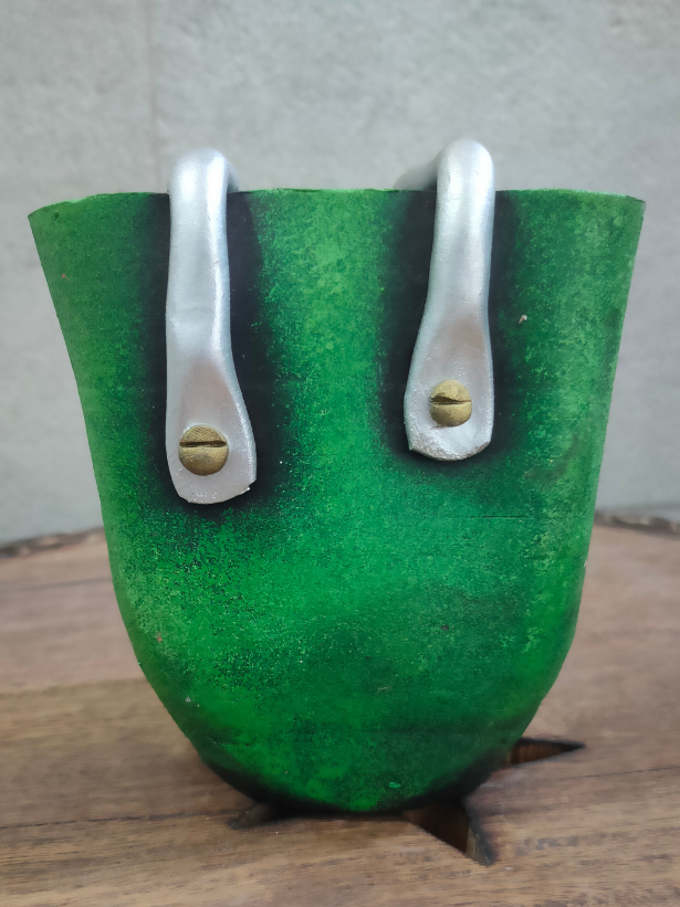 Green Basket Shape Handcrafted Modern Terracotta Clay Pot