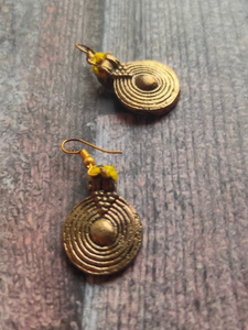 Brass Finish Dhokra Necklace Set with Green Thread Closure