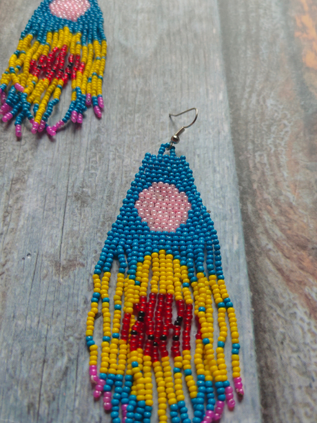 Multi-Color Beades Strings Long Dangler Boho Earrings
