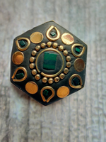 Load image into Gallery viewer, Black and Green Tibetan Ring with Gold Detailing
