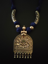 Thread Closure Necklace Set with Fabric Beads and Jhumka Earrings