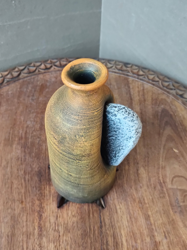 Earthy Brown with Shades of Yellow and Black Handcrafted Terracotta Clay Pot