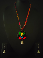 Load image into Gallery viewer, Hand Painted Ganesha on Glass Necklace Set with Thread Closure
