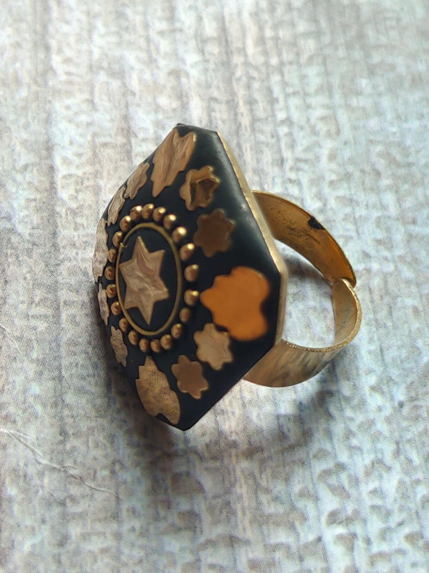 Black Tibetan Ring with Gold Detailing