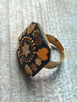 Load image into Gallery viewer, Black Tibetan Ring with Gold Detailing
