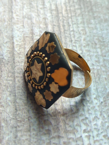 Black Tibetan Ring with Gold Detailing