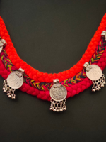 Load image into Gallery viewer, Braided Fabric Threads Vintage Coins Necklace Set with Hand-Painted Earrings
