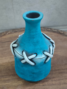 Blue Stitched Handcrafted Traditional Terracotta Clay Pot