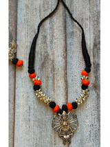 Fabric Beads Ghungroo Religious Motif Necklace Set