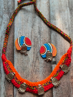 Load image into Gallery viewer, Braided Fabric Threads Vintage Coins Necklace Set with Hand-Painted Earrings
