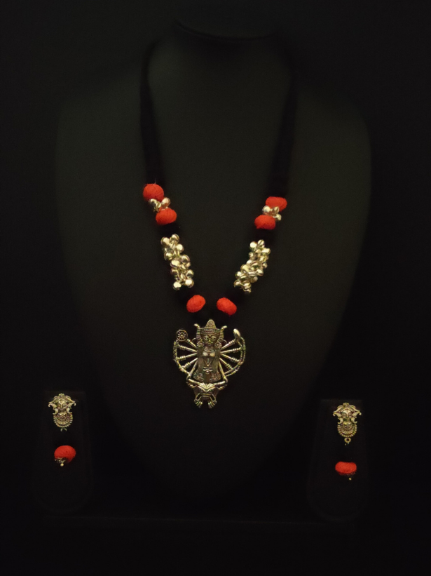 Fabric Beads Ghungroo Religious Motif Necklace Set