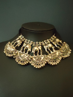 Load image into Gallery viewer, Statement 2 Layer Oxidised Silver Elephant Choker Necklace Set
