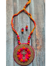 Religious Motif Jute Necklace Set with Fabric Beads