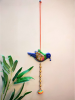 Load image into Gallery viewer, Handmade and Hand-Painted Violet &amp; Green Parrot Terracotta Wall Hanging
