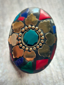 Multi-Color Tibetan Ring with Gold Detailing