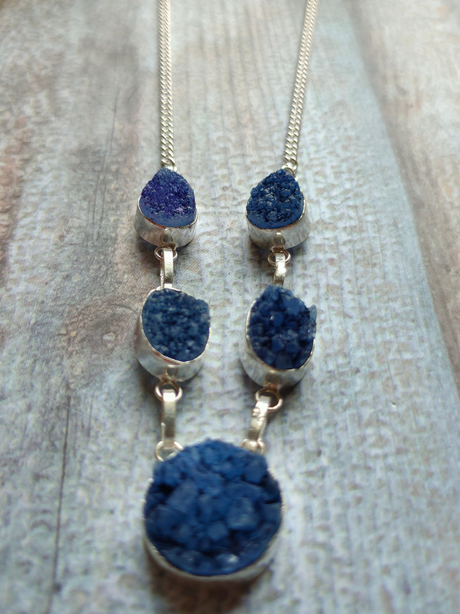 Blue Titanium Druzy Gemstone Handmade Jewelry Necklace 18'' to 24''