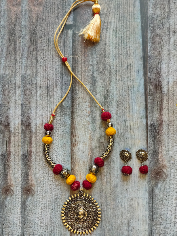 Fabric Beads Chakra God Motif Necklace Set