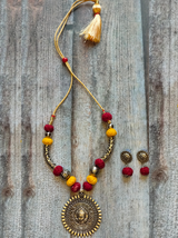 Fabric Beads Chakra God Motif Necklace Set