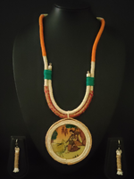 Load image into Gallery viewer, Village Scene Printed Pure Marble and Jute Necklace Set
