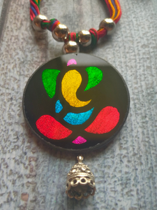 Hand Painted Ganesha on Glass Necklace Set with Thread Closure