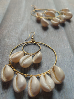 Load image into Gallery viewer, Concentric Circles Gold Finish Shell Earrings
